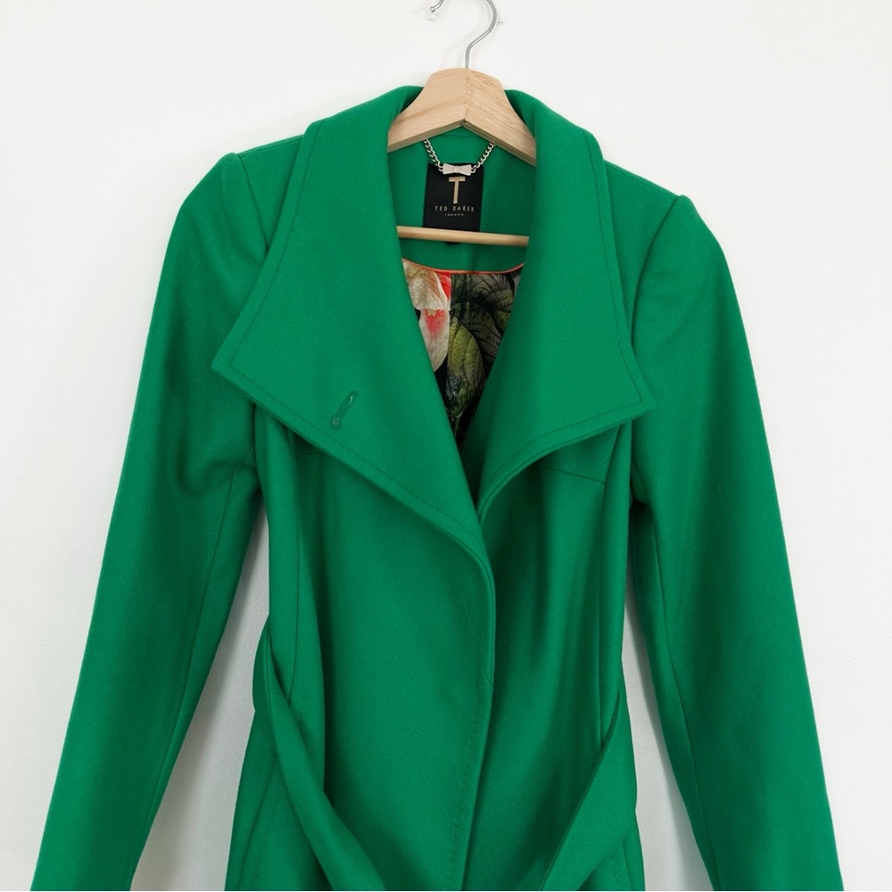 Ted Baker Womens 0 Sz XS Green Wool Cashmere Blend Wrap Coat - Picture 2 of 7